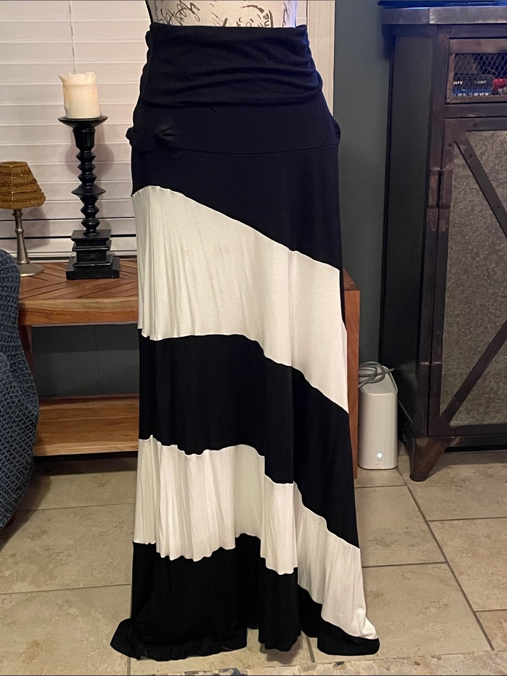 INC International Concepts Black and White Diagonal Stripe Maxi Skirt